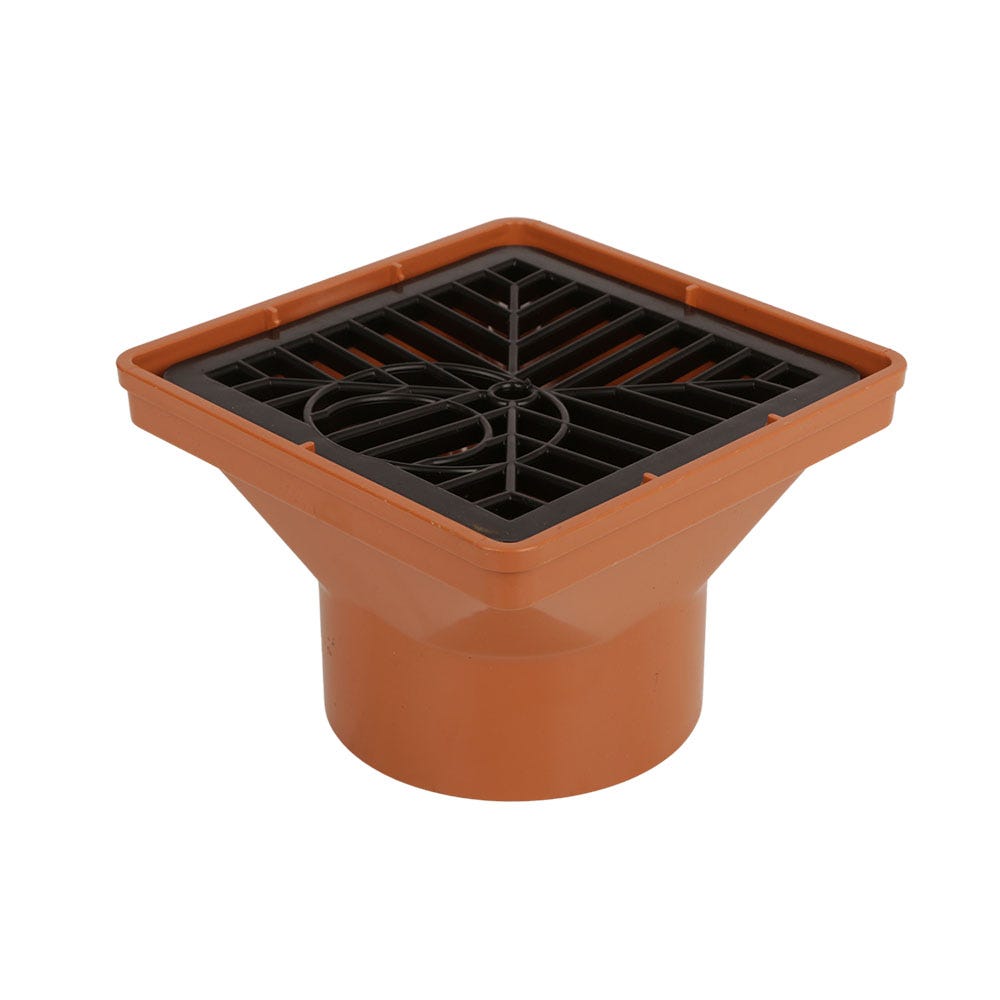 Image of FloPlast 110mm Underground Square Drain Inlet Hopper with Grid