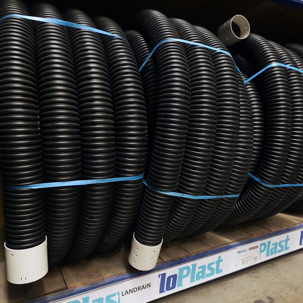 100mm x 25m FloPlast Perforated Land Drain Coil Black