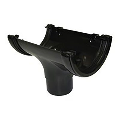 112mm FloPlast Half Round Gutter Running Outlet Black