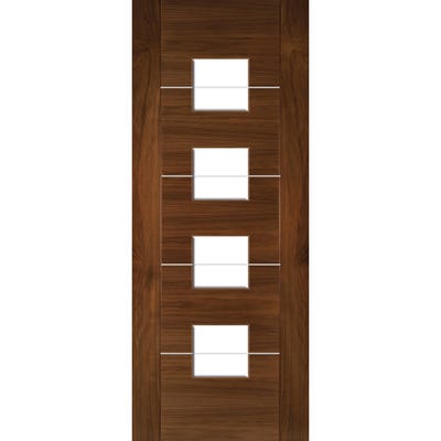 Deanta Internal Walnut Valencia 4L Prefinished Clear Glazed Door 1981 x 838 x 35mm