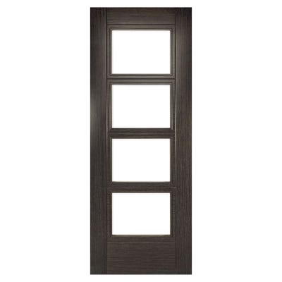 Deanta Dark Grey Ash Montreal 4L Clear Glazed Fire Door 1981 x 762 x 44mm