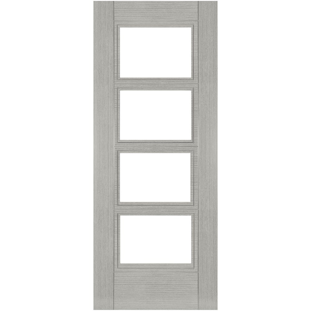 Deanta Light Grey Ash Montreal 4L Clear Glazed Fire Door 1981 x 762 x 44mm