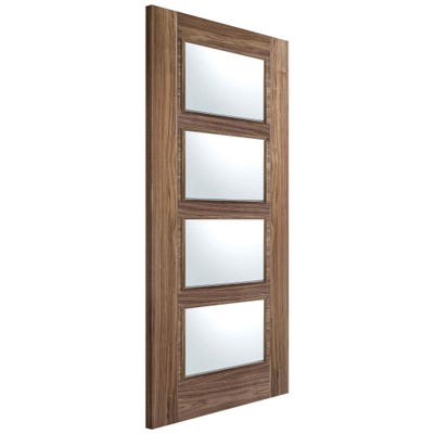 LPD Internal Walnut Vancouver Prefinished 4L Clear Glazed Door