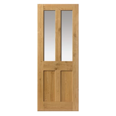 JB Kind Rustic Oak 4 Panel Clear Glazed Internal Door 1981 x 762 x 35mm