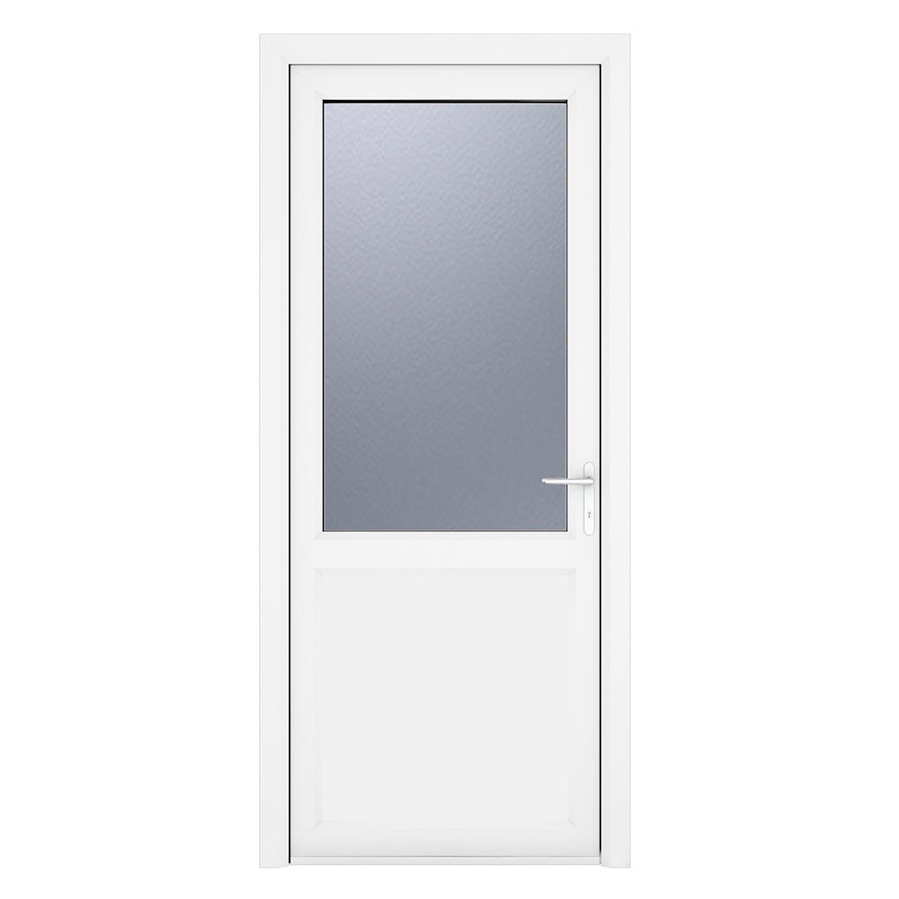 uPVC White Obscure Single Door Half Glass 840 x 2090mm