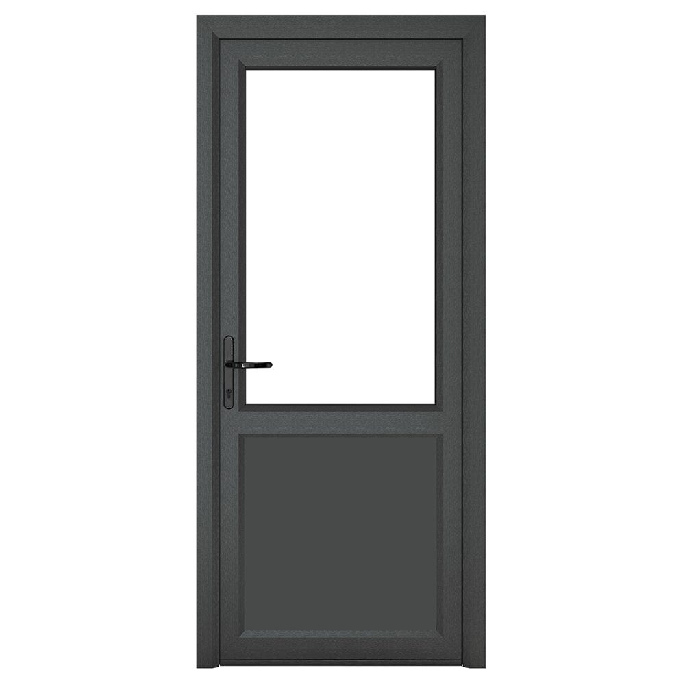 uPVC Grey Clear Single Door Half Glass 840 x 2090mm