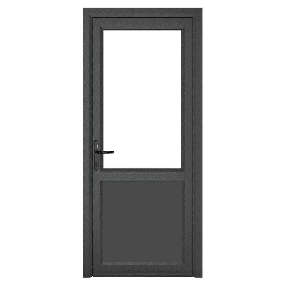uPVC Grey Clear Single Door Half Glass 890 x 2090mm