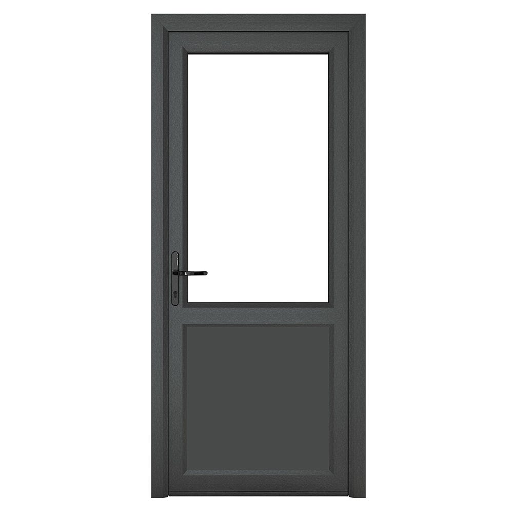 uPVC Grey Clear Single Door Half Glass 920 x 2090mm