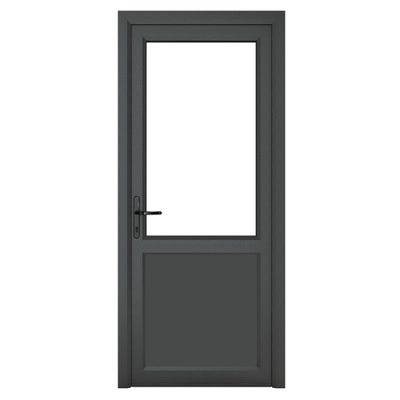 uPVC Grey Clear Single Door Half Glass 920 x 2090mm
