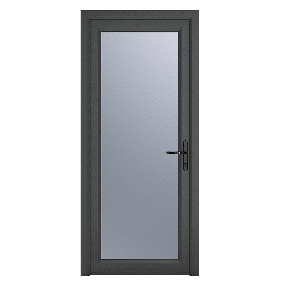 uPVC Grey Obscure Single Door Full Glass 890 x 2090mm