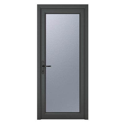 uPVC Grey Obscure Single Door Full Glass 840 x 2090mm