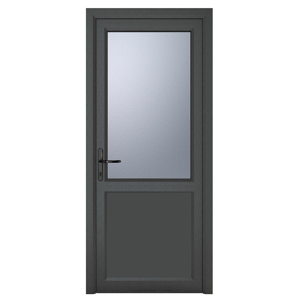 uPVC Grey Obscure Single Door Half Glass 840 x 2090mm