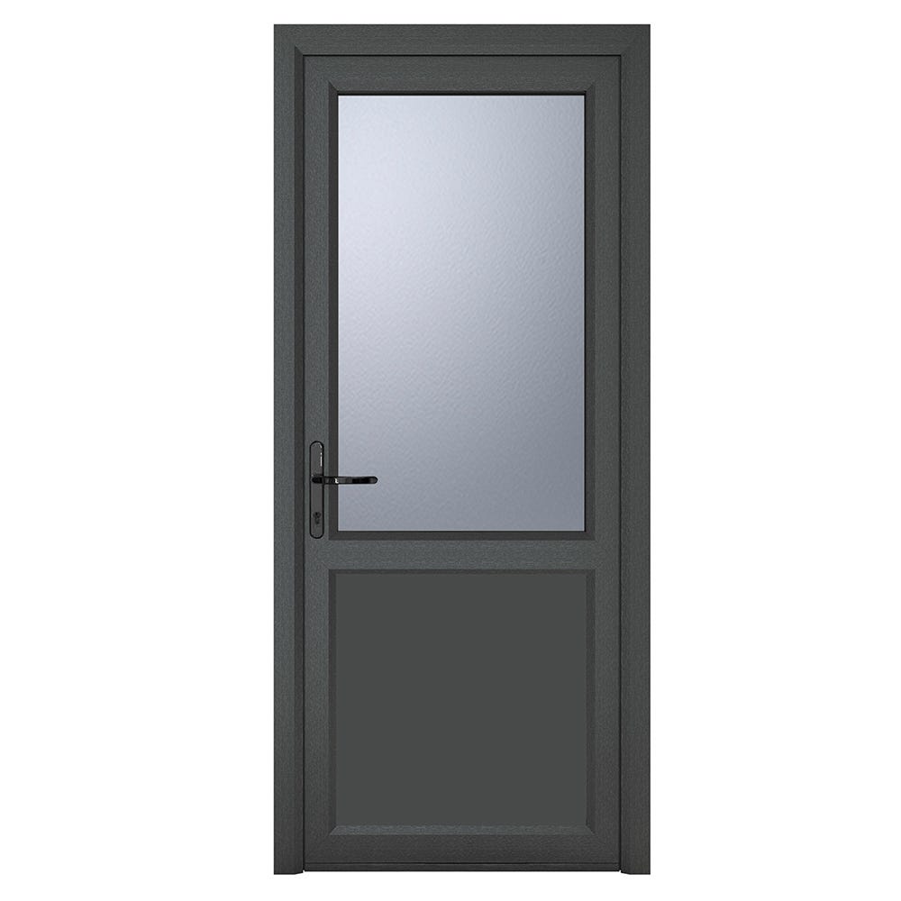 uPVC Grey Obscure Single Door Half Glass 890 x 2090mm