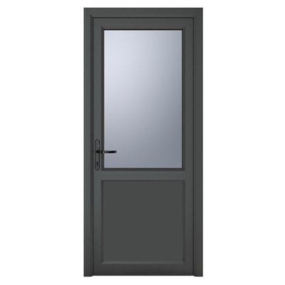 uPVC Triple Glazed Obscure Grey Single Door Half Glass 890 x 2090mm