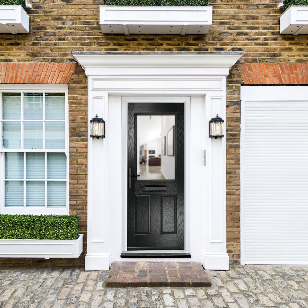 Crystal Lytham 1L Clear Black Composite Door Set 890 x 2090mm