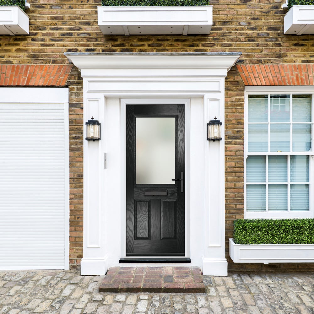 Crystal Lytham 1L Stippolyte Black Composite Door Set 890 x 2090mm