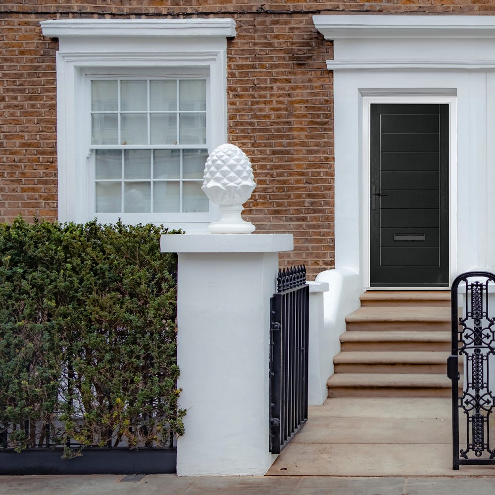 Crystal Monza Solid 8 Panel Black Composite Door Set 890 x 2090mm