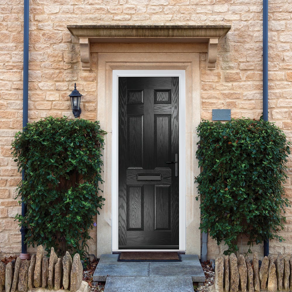 Crystal Muirfield Solid 6 Panel Black Composite Door Set 920 x 2090mm
