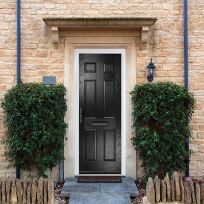 Crystal Muirfield Solid 6 Panel Black Composite Door Set 890 x 2090mm
