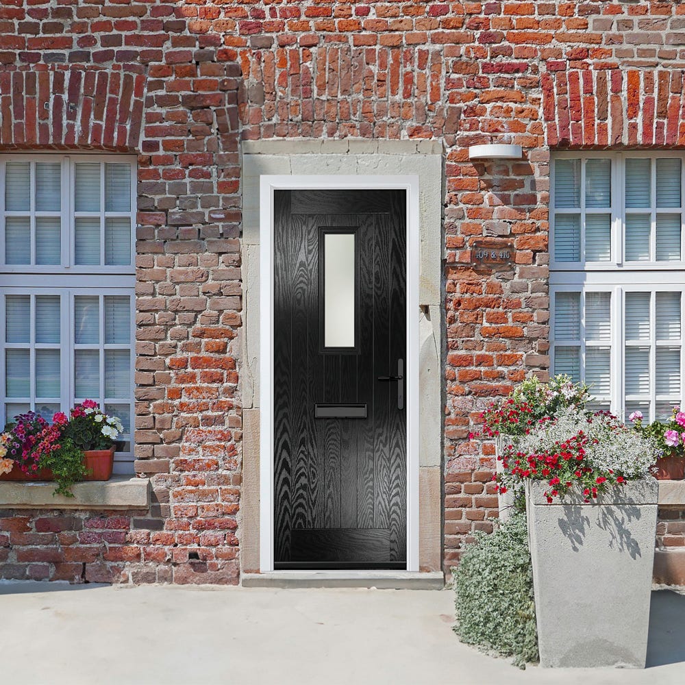 Crystal Sunningdale 1L Stippolyte Black Composite Door Set 920 x 2090mm