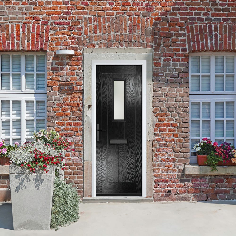 Crystal Sunningdale 1L Stippolyte Black Composite Door Set 890 x 2090mm
