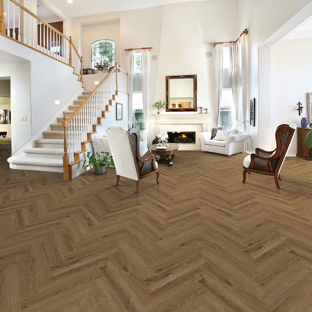 Herringbone 6mm Vesuvio Brown Click Luxury Vinyl Flooring