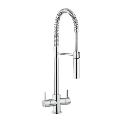 Crosswater Cucina Cook Twin Lever Kitchen Sink Tap & Flexi Spray Chrome