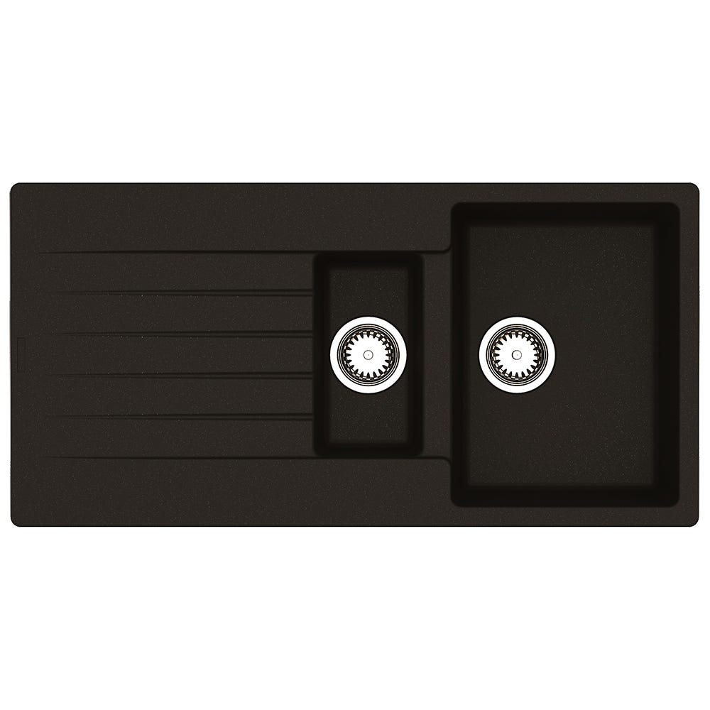 Reginox Harlem 15 1.5 Bowl Inset Sink & Drainer Black Silvery