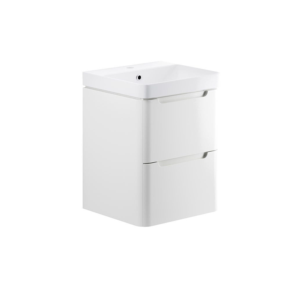 Integra 500mm 2 Drawer Wall Hung Vanity Unit & Basin White Gloss