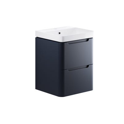 Integra 500mm 2 Drawer Wall Hung Cloakroom Vanity Basin & Unit - Matt Indigo