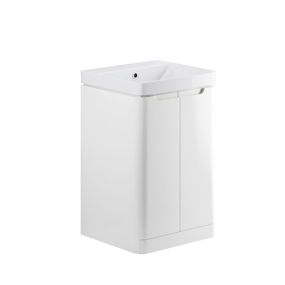 Integra 500mm 2 Door Floor Standing Vanity Unit & Basin White Gloss
