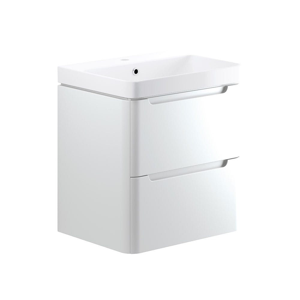 Integra 600mm 2 Drawer Wall Hung Vanity Unit & Basin White Gloss