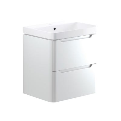Integra 600mm 2 Drawer Wall Hung Vanity Unit & Basin White Gloss