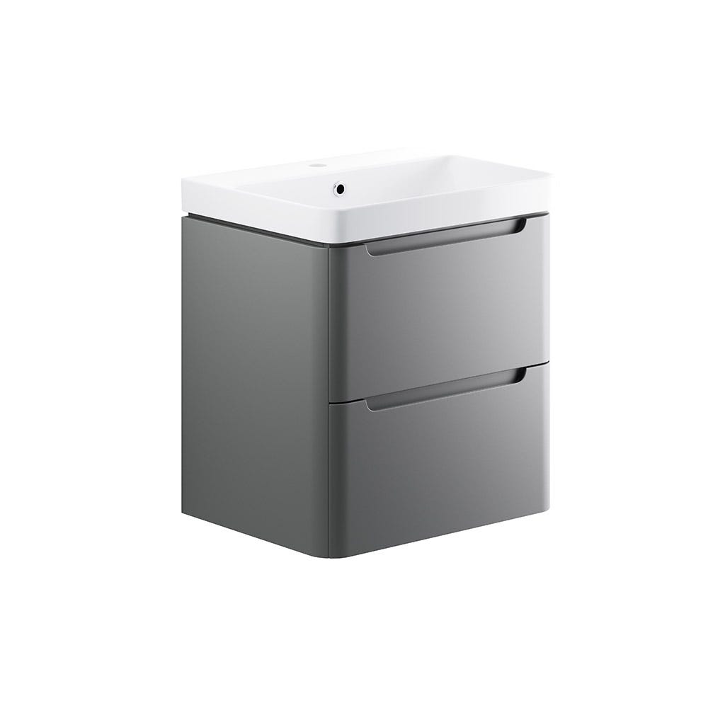 Integra 600mm 2 Drawer Wall Hung Vanity Unit & Basin Matt Grey