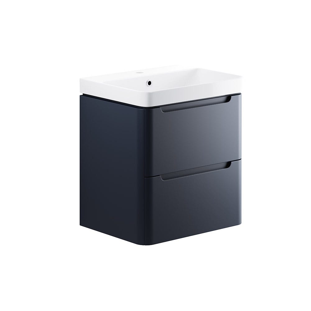 Integra 600mm 2 Drawer Wall Hung Vanity Unit & Basin Matt Indigo