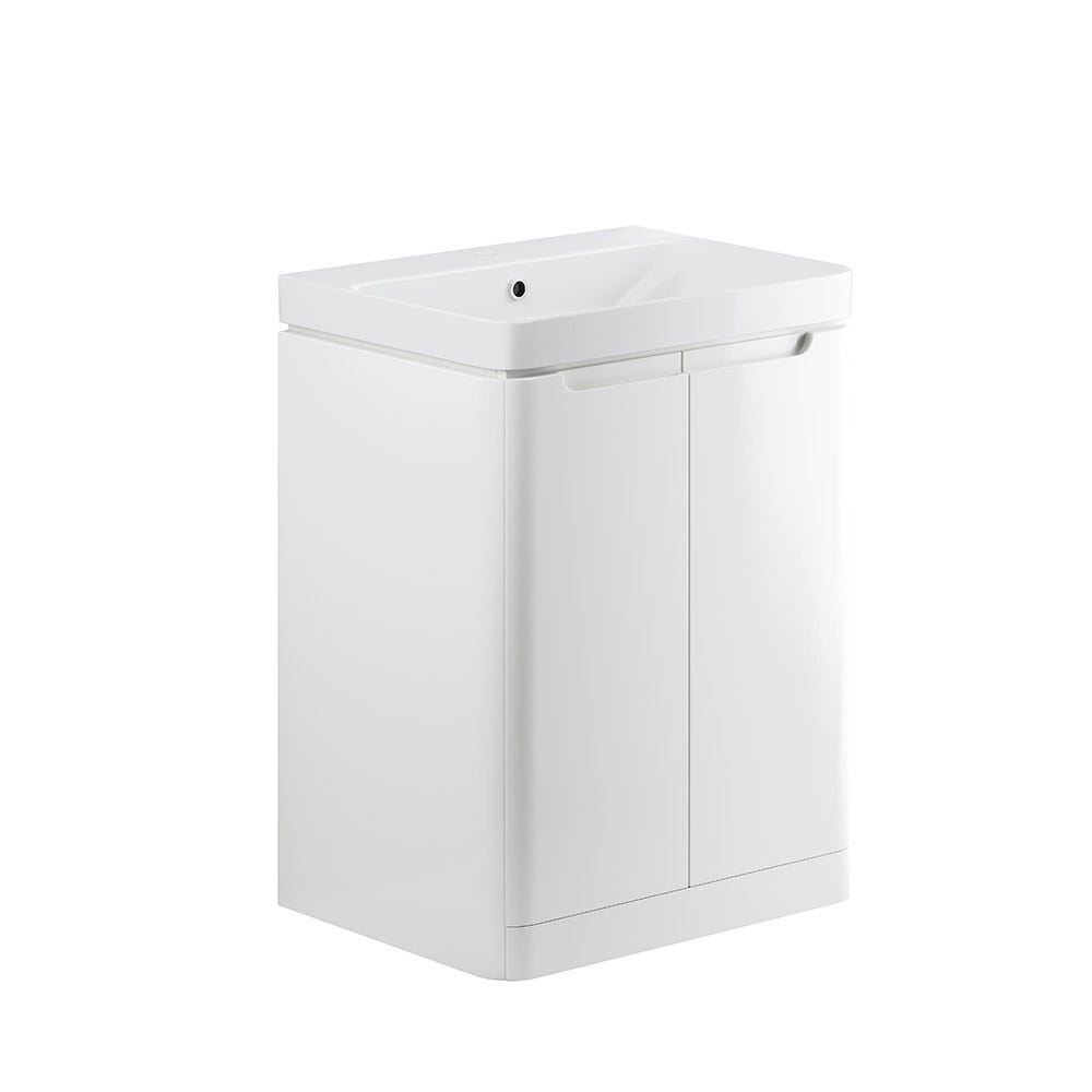 Integra 600mm 2 Door Floor Standing Vanity Unit & Basin White Gloss