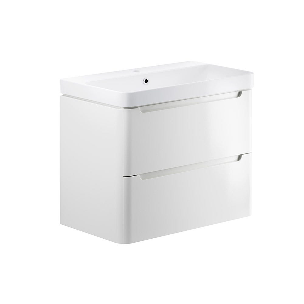 Integra 800mm 2 Drawer Wall Hung Vanity Unit & Basin White Gloss