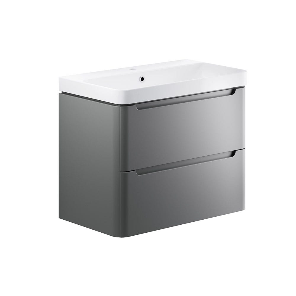 Integra 800mm 2 Drawer Wall Hung Vanity Unit & Basin Matt Grey