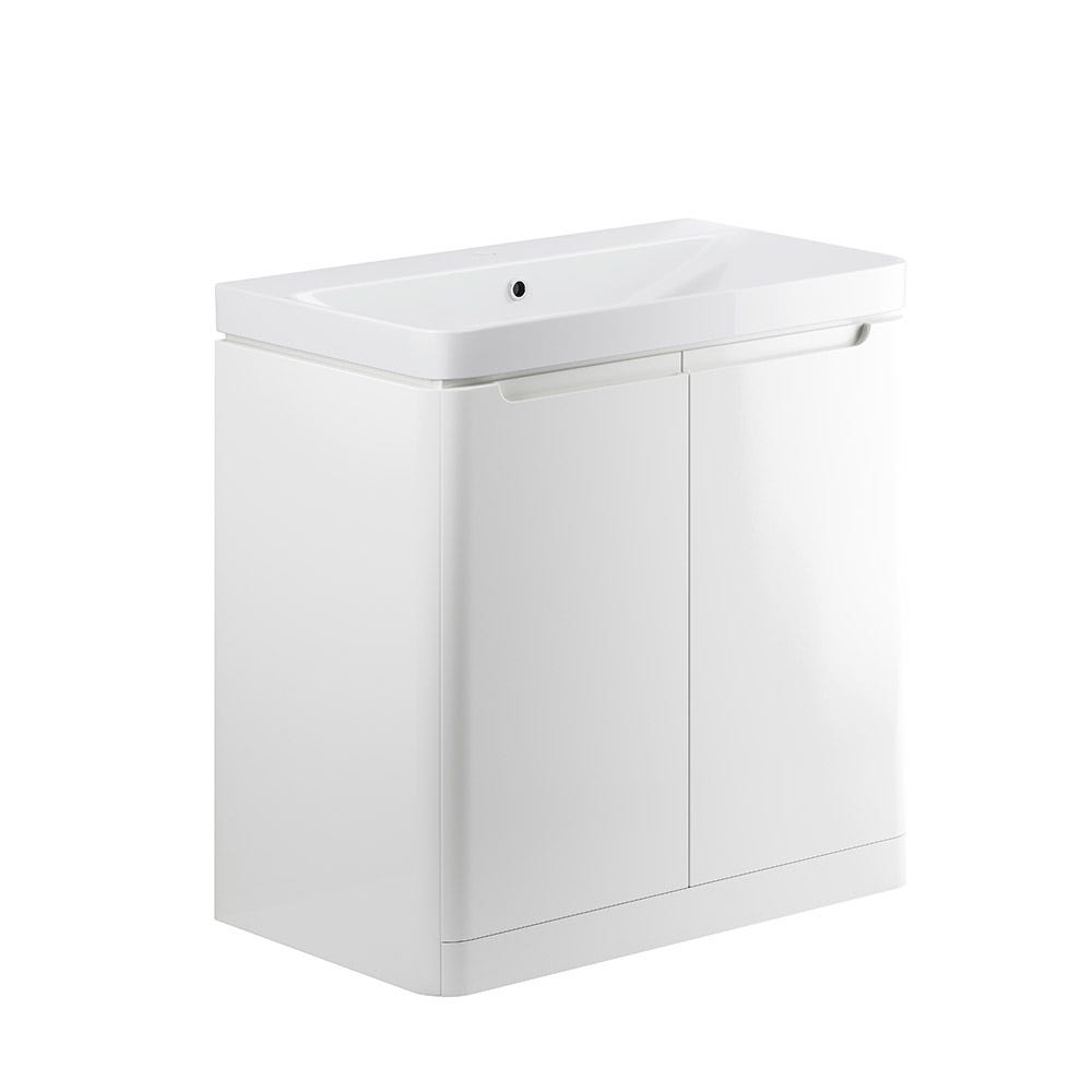 Integra 800mm 2 Door Floor Standing Vanity Unit & Basin White Gloss
