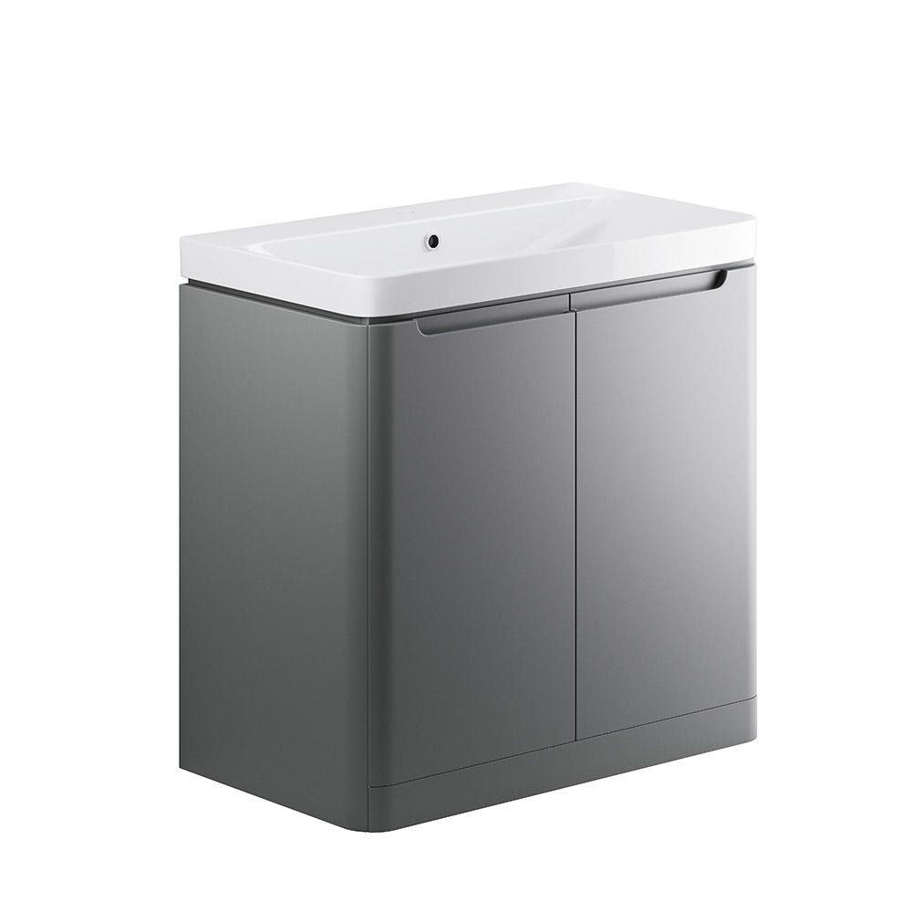 Integra 800mm 2 Door Floor Standing Vanity Unit & Basin Matt Grey
