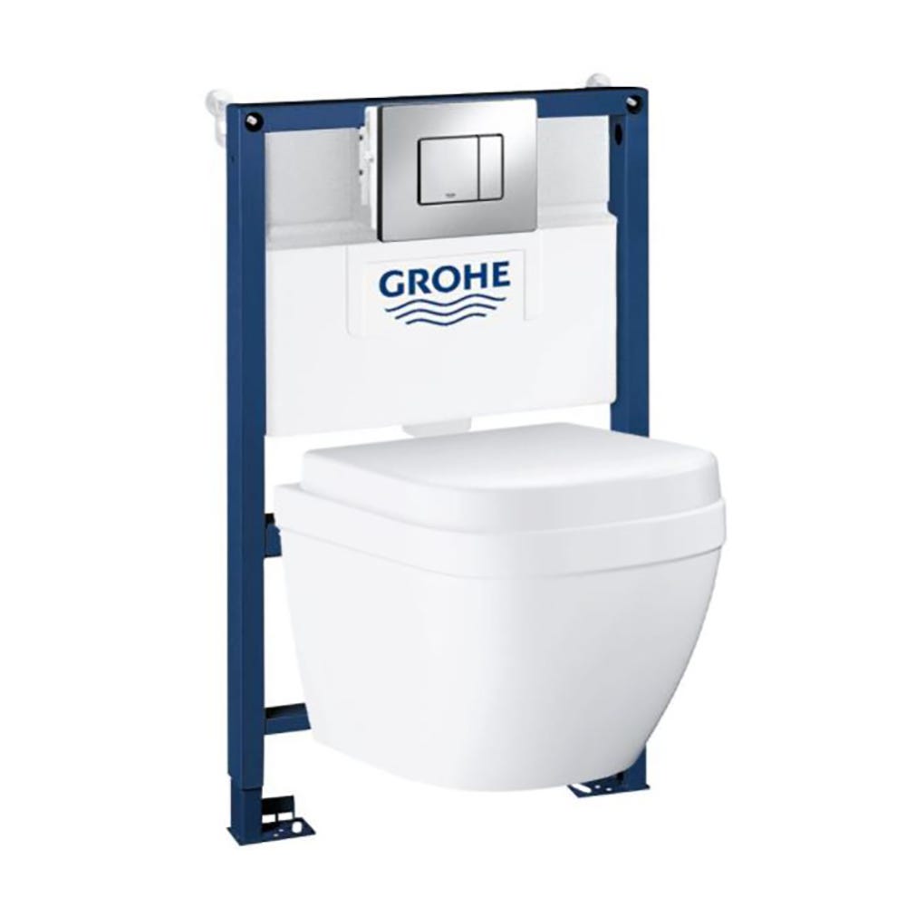 Grohe Rapid SL 0.82m Frame Set with Euro Rimless Wall Hung WC & Seat