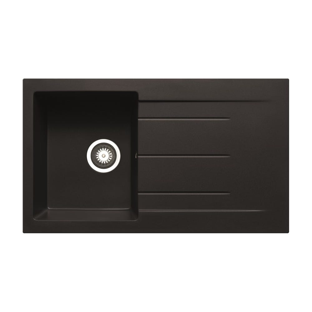 Prima+ Compact Granite 1.0 Bowl Inset Sink & Drainer Black