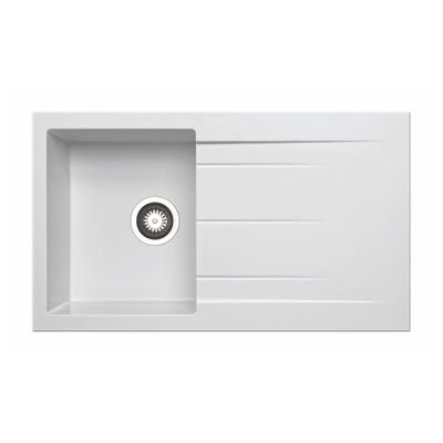 Prima+ Compact Granite 1.0 Bowl Inset Sink & Drainer - White