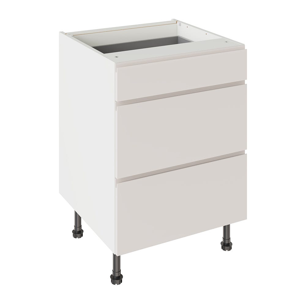 J-Pull Kitchen 3 Drawer Base Unit 600mm Gloss Light Grey