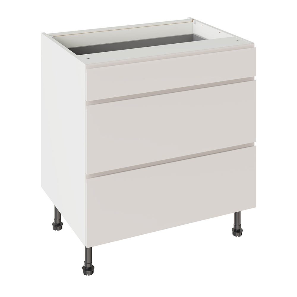 J-Pull Kitchen 3 Drawer Base Unit 800mm Gloss Light Grey