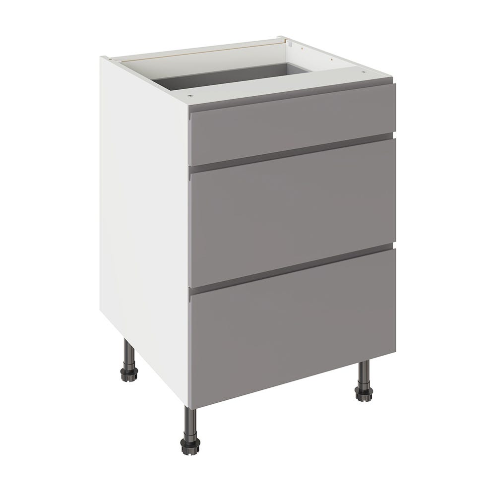 J-Pull Kitchen 3 Drawer Base Unit 600mm Gloss Dust Grey