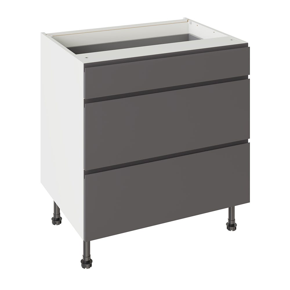 J-Pull Kitchen 3 Drawer Base Unit 800mm Gloss Graphite