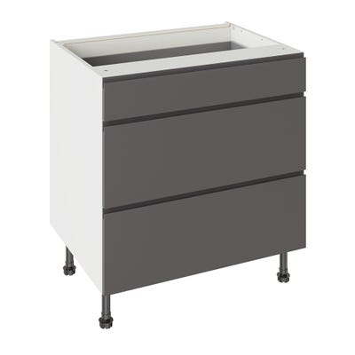 J-Pull Kitchen 3 Drawer Base Unit 800mm Gloss Graphite