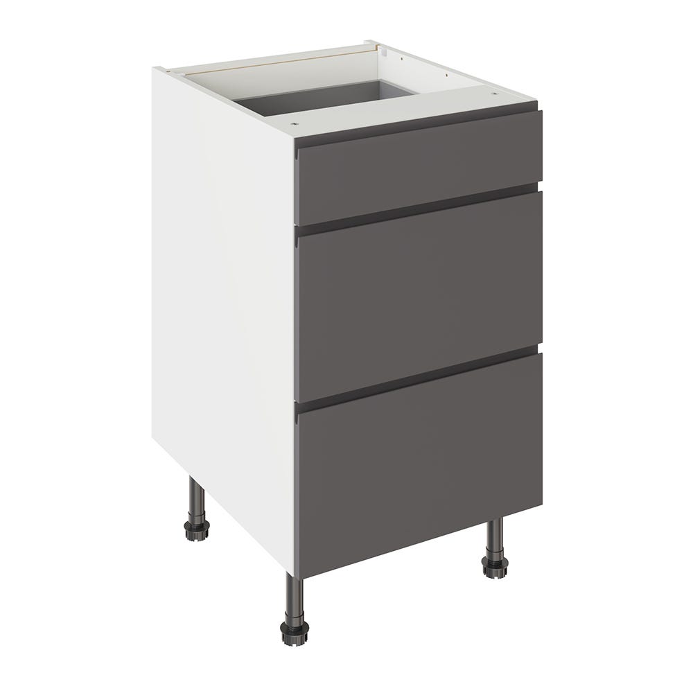 J-Pull Kitchen 3 Drawer Base Unit 500mm Gloss Graphite