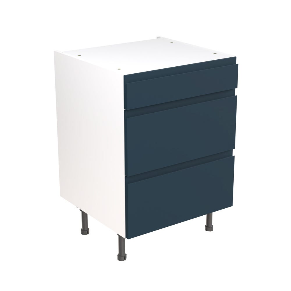 J-Pull Kitchen 3 Drawer Base Unit 600mm Ultra Matt Indigo Blue